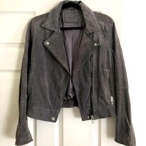 Women’s Gray Suede Leather Motorcycle Jacket SizeM